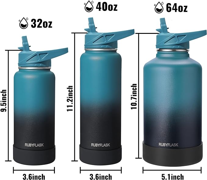 32oz Insulated Water Bottle with Straw, Stainless Steel Metal Vacuum Water Flask, Large Thermal Water bottle with Leakproof 3 Lids for Travel, Camping, Gym Sports Black Gray