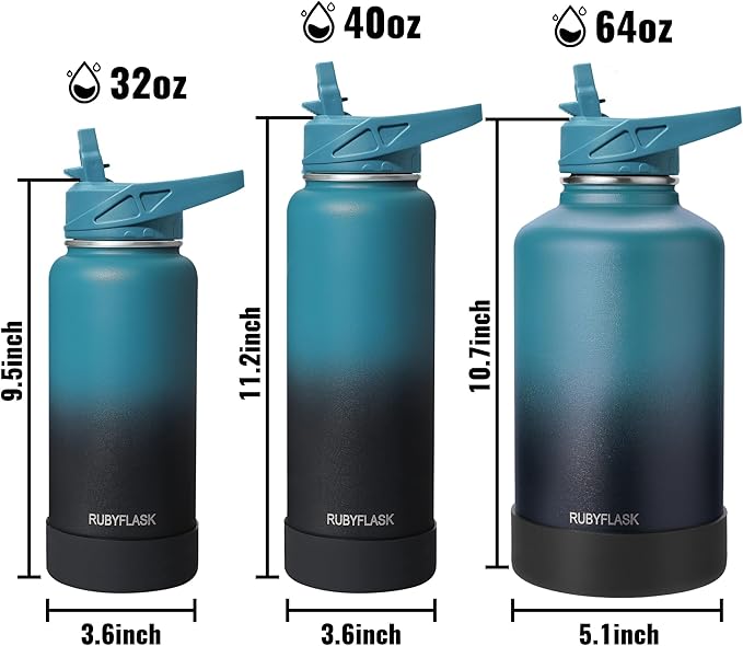64oz Insulated Water Bottle with Straw, Half Gallon Stainless Steel Vacuum Water Jug, Large Thermal Water Bottle Flask with Leakproof 3 Lids for Travel, Camping, Gym Sports Indigo Black