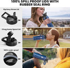 Insulated Water Bottle 40 oz, Triple Wall Vacuum Stainless Steel (Cold for 48 Hrs), Leak Proof & Non-BPA, Modern Water Flask Jug with Paracord Handle & Straw Spout Lids, Navy Blue