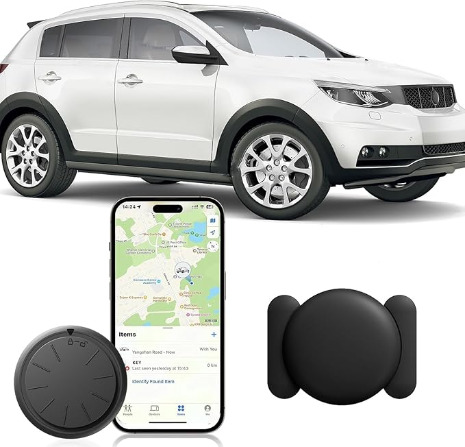 Mini GPS Tracker for Vehicles,Real Time Car GPS Tracker Work with Apple Find My(iOS Only),No Monthly Fee Mini Hidden Car Tracker with Magnetic Case (1PCS Black Tracker, Black Magnetic Case)