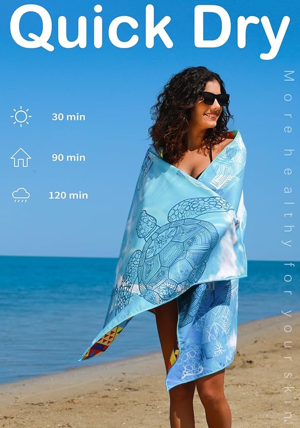 4 Pack Microfiber Lightweight Beach Towel Sand Free Quick Dry Absorbent Thin Compact Towels for Swimming Pool Camping Beach Accessories Large Easy Pack Travel Things for Vacation Essentials Gift