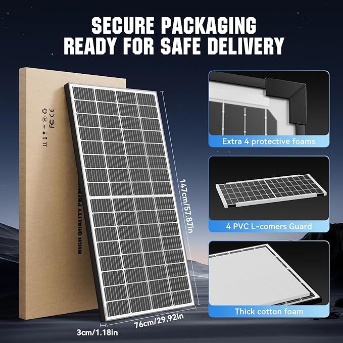 200W Bifacial Solar Panel, High Efficiency Dual-Sided PV Module, 25.4% Conversion Rate, IP68 Waterproof, Durable for RV, Marine, Cabin, Farm, Off-Grid Battery Charging