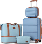Kono Luggage Set 4 Piece Carry On Hardside Luggage with TSA Lock Spinner Wheels Carry On Suitcase Apricot Blue