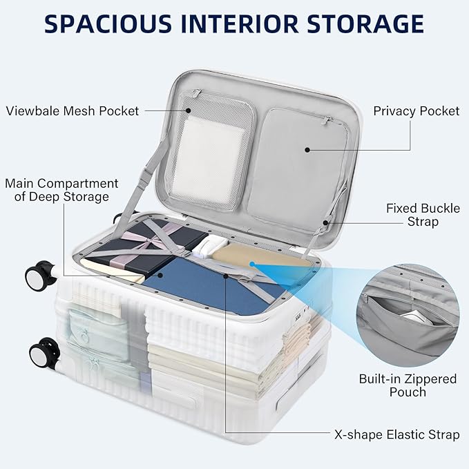 20 Inch Carry on Luggage 22x14x9 Airline Approved Hard Shell Suitcases with Wheels, Top Opening Expandable Carry on Luggage with Cup Holder Small Rolling Suitcase with Lock, White