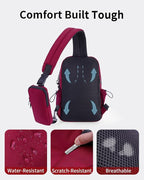 ECOHUB Crossbody Bags for Women Men, Anti-Theft RFID Blocking Roomy Sling Backpack with Sturdy SBS Zippers Water Resistant Chest Shoulder Bag Daypack with 9 Pockets Casual Outdoor Hiking, Red