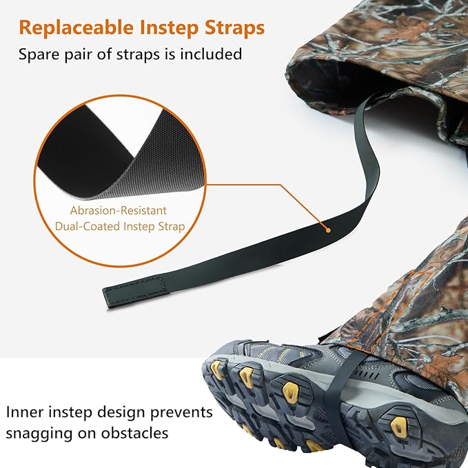 BASSDASH Camo Waterproof Hunting Leg Gaiters with Replaceable Insteps Lightweight Breathable Boot Gaiter for Hiking Trekking Fishing