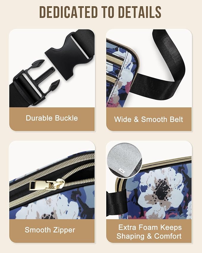 Capolo Fanny Packs for Women Fashion Waist Packs Bag with Adjustable Strap and 4 Zipper Pockets Waterproof Everywhere Crossbody Belt Bag for Workout Running Travelling(Watercolor Print)