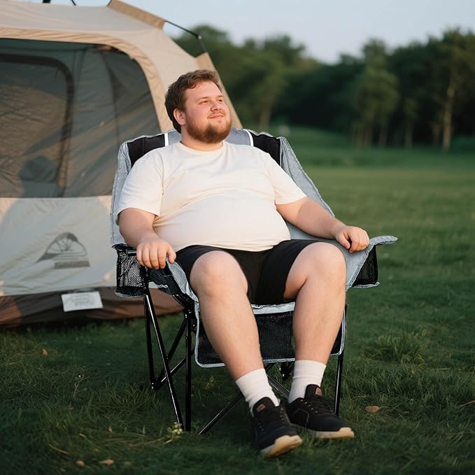 Oversized Camping Chairs Extra Wide 400lbs Capacity, Heavy Duty Folding Outdoor Chair with 2 Cup Holder & Storage Pocket, Padded and Portable Lawn Chair for Adults, Camp, Fishing, Tailgating, Picnic