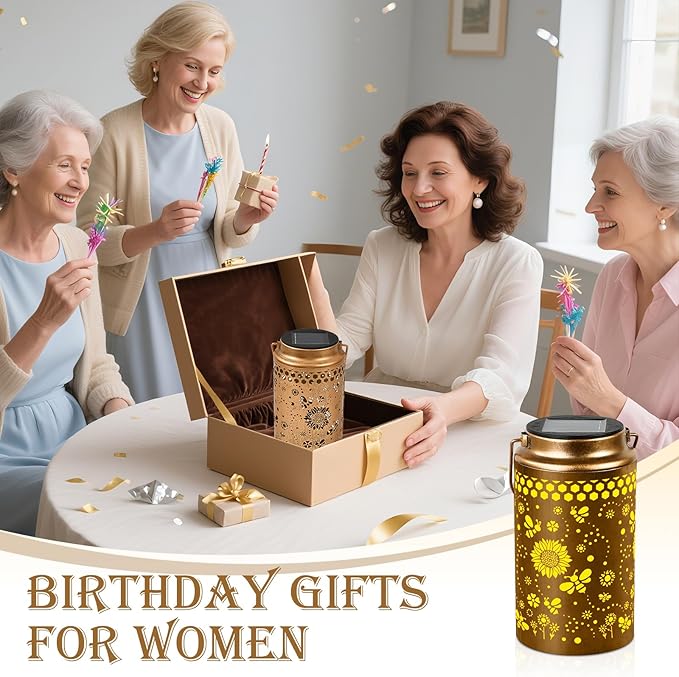 Sunflower Gifts for Women,Bee Solar Lanterns Outdoor Waterproof, Metal Hanging Lights Decorations for Garden Yard Lawn Patio, Unique Gifts for Women Mom Grandma Mother Christmas