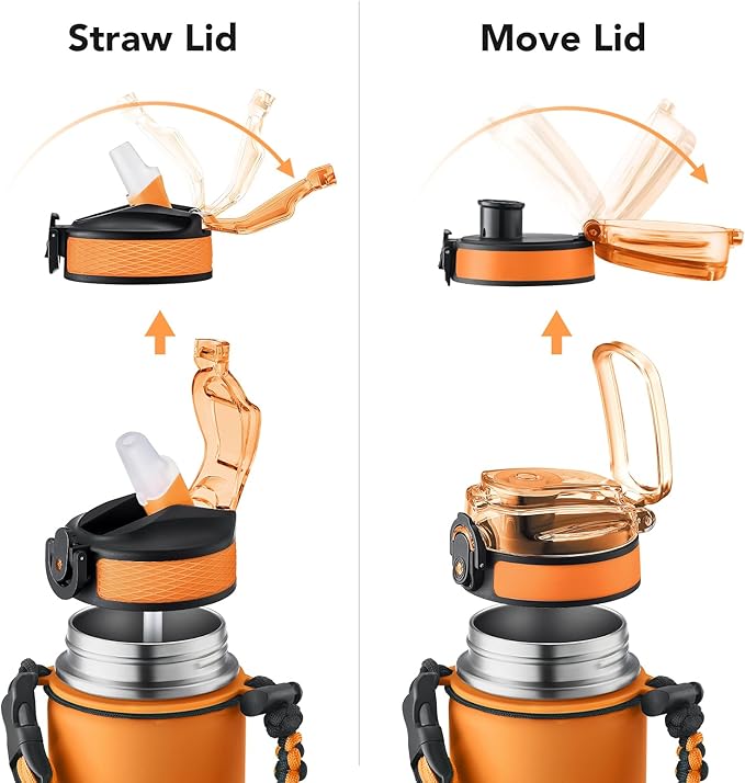 GOSWAG Insulated Sports Water Bottle, 24oz 2 Lids(with Straw/No Straw), Stainless Steel Water Bottles with Paracord Handle, Insulated Bottle with Double-Wall Vacuum Insulation