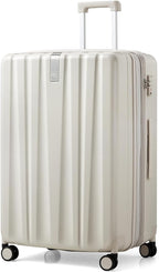 Hanke 29 Inch Expandable Checked Luggage Lightweight PC Hard Shell Luggage Suitcases with Wheels Travel Luggage Rolling Large Suitcase Travel Luggage Bag for Study Abroad.(Ivory White)