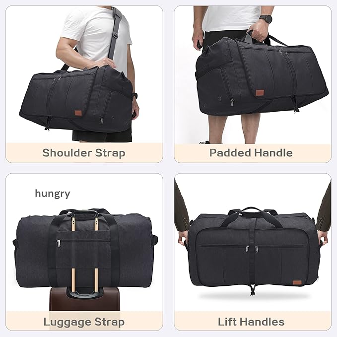 80L EXTRA LARGE Duffle Bag for Travel, 26" Foldable Travel Duffel Bag with Shoe Compartment for Men Women, Waterproof & Tear Resistant (Black, EXTRA LARGE, 80L)