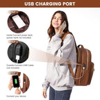 LOVEVOOK Laptop Backpack Purse for Women, Large Capacity Travel Computer Work Bag, Faux PU Leather Quilted Casual Nurse Backpack for Womens, Fit 15.6 Inch Laptop with USB Port, Brown