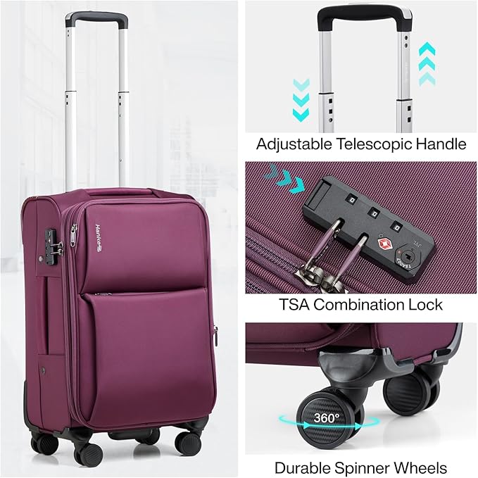 Hanke 28 Inch Luggage Softside Expandable Suitcases with Spinner Wheels, Travel Checked Luggage for Women Men(Purple)