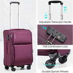 Hanke Softside Expandable 20 Inch Carry On Luggage with Wheels Airline Approved, TSA Luggage Lightweight Rolling Suitcases for Travel Carry On Bag(Purple)