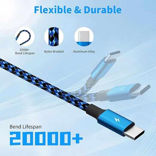 USB C Splitter Cable Multi Charging Cable, Nylon USB C Splitter Cable, Multiple Charger Cord with 3 Type C Compatible with iPhone 16/15 Series, Galaxy S Series with Most Phones and More (2Pack 5FT)