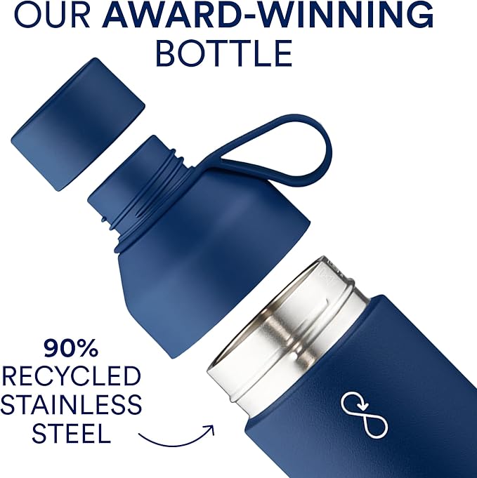 Ocean Bottle - Recycled Stainless Steel Reusable Water Bottle - Eco-Friendly & Reusable - Ocean Blue - 25 oz