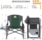 Colegence Oversized Directors Camping Chair Set of 2 Support 600 LBS, Heavy Duty Folding Outdoor Chairs with Detachable Side Pocket and Adjustable Side Table for Outside Beach,Lawn,Fishing (Green)