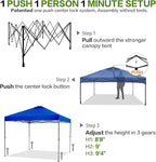 10'x10' Pop Up Canopy Tent with 1 Sidewall and 6 Pockets, One Push Setup, Instant Shade Tent with Vented Roof for Beach Patio Outdoor, Case, 8 Stakes, 4 Ropes, 4 Sandbags (Royal Navy, 10x10)
