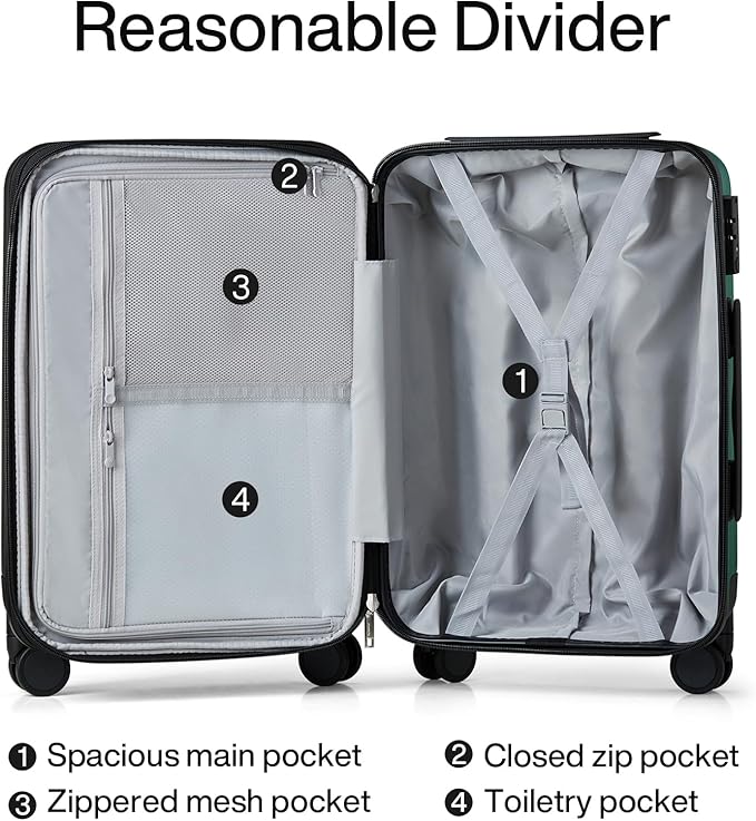 Hanke Expandable Hardshell Luggage Sets 3 piece Carry on Luggage with Wheels Suitcases Lightweight Checked Travel Luggage Rolling Large Suitcase Travel Luggage Bag Woman Men 20/24/29 IN,Blackish Green