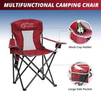 2PCS Mesh Folding Camping Chairs, Oversized Portable Outdoor Chairs, Weight Capacity 325 lbs with Cup Holder, Storage Pocket, Carry Bag Red