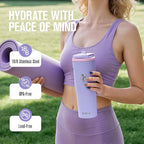 Coolflask Water Bottle 32 oz Fits Car Cup Holder, Slim Tumbler Stainless Steel with Straw & Handle, Vacuum Flask Leakproof Wide Mouth for Travel Sports Gym, Lavender