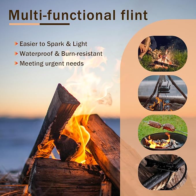 Oversized Survival Ferrocerium, Drilled Flint Fire Starter, 550 Paracord Handle, 25,000+ Sparks with EVA Case