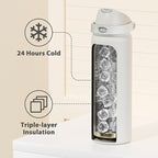 32 oz Insulated Water Bottle with Straw: Meoky Stainless Steel Metal Water Bottle with 2-in-1 Lid - Leak Proof, Cold for 24 Hours, Protective Silicone Base, BPA-Free for Sports Gym, Ivory