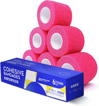 RISEN Cohesive Bandage 2” x 5 Yards, 6 Rolls, Self Adherent Wrap Medical Tape, Adhesive Flexible Breathable First Aid Gauze Ideal for Stretch Athletic
