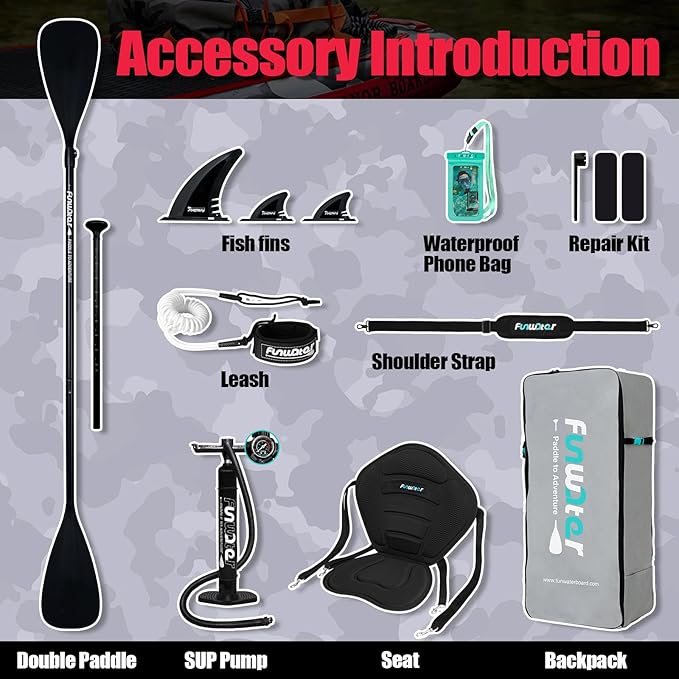 FunWater Inflatable Stand Up Paddle Board with Premium SUP Paddleboard Accessories, Anti-Slip EVA Deck, 11'/10'6'' Paddle Boards for Adults & Youth of All Skill Levels