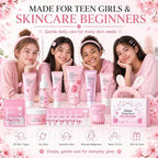 Japan Sakura Skin Care Set For Teen Girls, Skincare For Girls 10-12, Skin Care For Teens 10-12, Japanese Cherry Blossom Skin Care For Kids, Birthday & Mothers Day Gifts 30PCS
