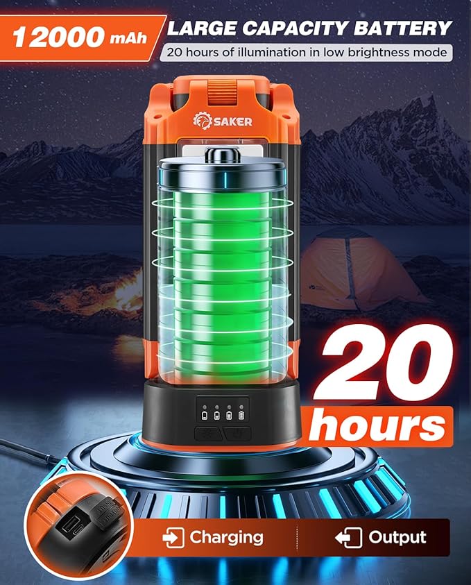 Saker Portable Camping Light with Stand 73.2" Rechargeable Work Light 800/3200 Lumen 4000/6500K Dimmable Emergency Flashlight for Garage, Outdoor Work, Power Outages, Fishing LD10 Orange
