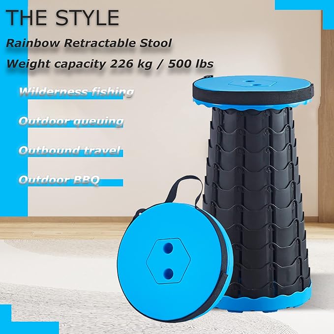 Upgraded Portable Folding Stool, Camping Retractable Seat for Adults Outdoor, Travel, Barbecue, Fishing, Waiting in Line Lightweight Chair 2022 Second Generation (Bluish Black)