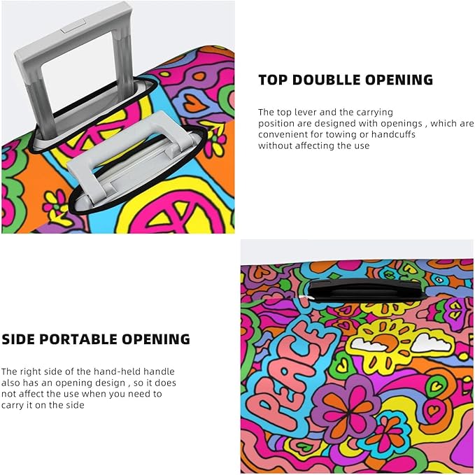 Travel Luggage Cover Suitcase Protector, Peace Sign Psychedelics Trippy Washable Elastic Stretch Anti-scratch Travel Suitcase Sleeve with Concealed Zipper for Wheeled Suitcase Fits 22-24 Inch Luggage