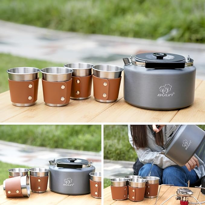 Bulin 2.2L Camping Kettle with 2&4 Stainless Steel Cups for Outdoor Camping Cookware Hiking Backpacking Kitchen Campfire and Picnic, Carrying Bag