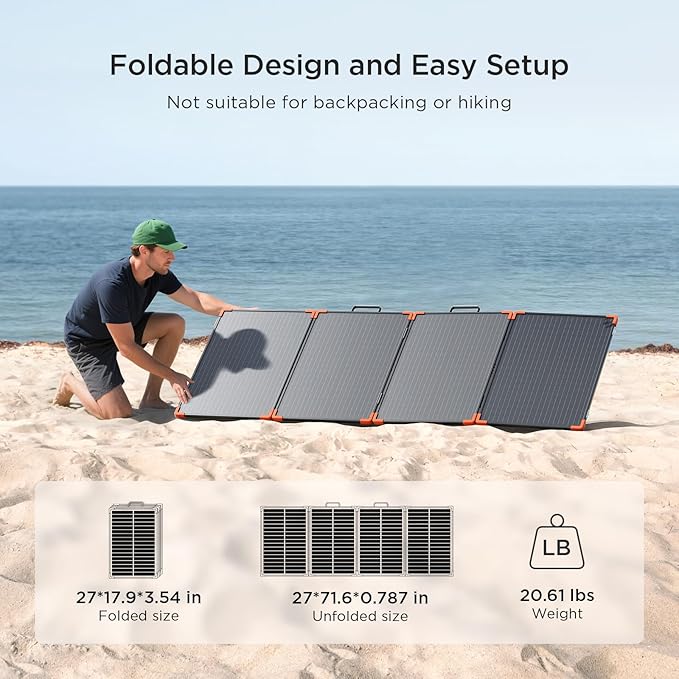 200 watt Portable Solar Panel with 20A PWM Controller,RV Essentials,12V Solar Battery Charger for Power Station,23.5% High Efficiency IP68 Waterproof 4 Kickstands for Camping RV Hurricane