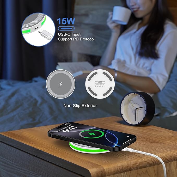 iPhone 17 16 Pro Max Wireless Charger Fast Charging Pad for iPhone 16e/17 Pro/Air/17/16/16 Plus/16 Pro/15/15 Pro Max/15 Plus/15 Pro/14, 15W Android Wireless Charger Station with QC3.0 Adapter