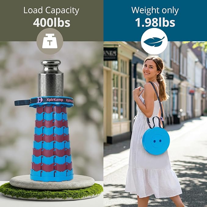 Retractable Folding Stool - Heavy Duty 400 lb Collapsible Portable Stool for Camping, Hiking, Fishing, Indoor/Outdoor with Non-Slip Base and Lightweight Design (Blue Purple, 1-Pack)