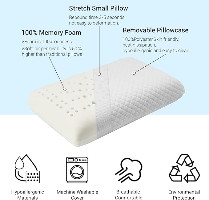 Camping Pillow Lightweight, Easy to Carry, Memory Foam Travel Pillow, Backpacking Pillows, Portable Pillows with Travel Storage Bag, Removable Pillow Cover (White)