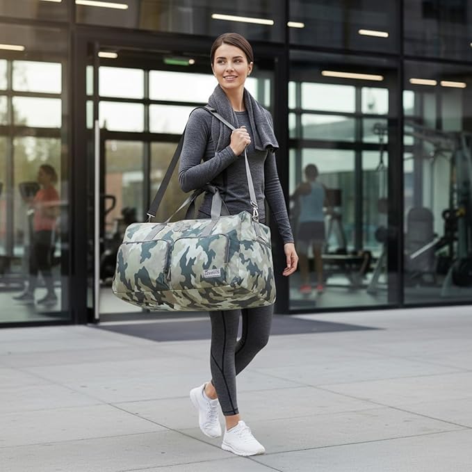Lucky Travel Duffel Bags 65L, Gym Bag, Travel Bag & Large Duffle Bag for Men, Foldable Overnight Weekender Bags for Women & Men with Adjustable Shoulder Strap, Camo