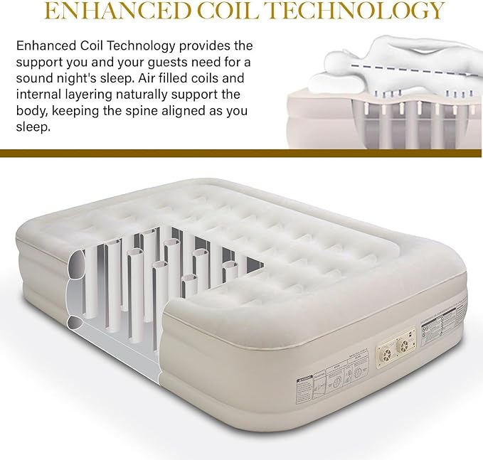 King Koil Luxury Air Mattress 20in Full Size Beige with Built-in Pump for Home, Camping & Guests-Inflatable Airbed Luxury Double High Adjustable Blow Up Mattress, Durable - Portable and Waterproof