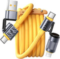 4 in 1 USB C Cable 240W Fast Charging & Data Transfer, Thicker Silicone Multi Charger Cord for iPhone iPad Charger Wire Combo with L/Type C/USB A for iPhone 17/16/15/Macbook (Yellow)