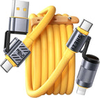4 in 1 USB C Cable 240W Fast Charging & Data Transfer, Thicker Silicone Multi Charger Cord for iPhone iPad Charger Wire Combo with L/Type C/USB A for iPhone 17/16/15/Macbook (Yellow)