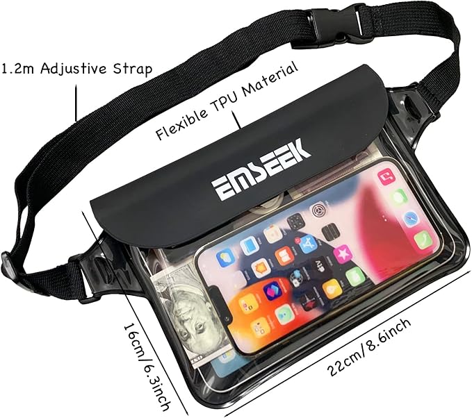 Waterproof Waist Pouch Dry Belt Bag Fanny Pack Keep Your Key Fob Wallet Kindle Phone Dry Perfect For Swim Surf Snorkel(Black)