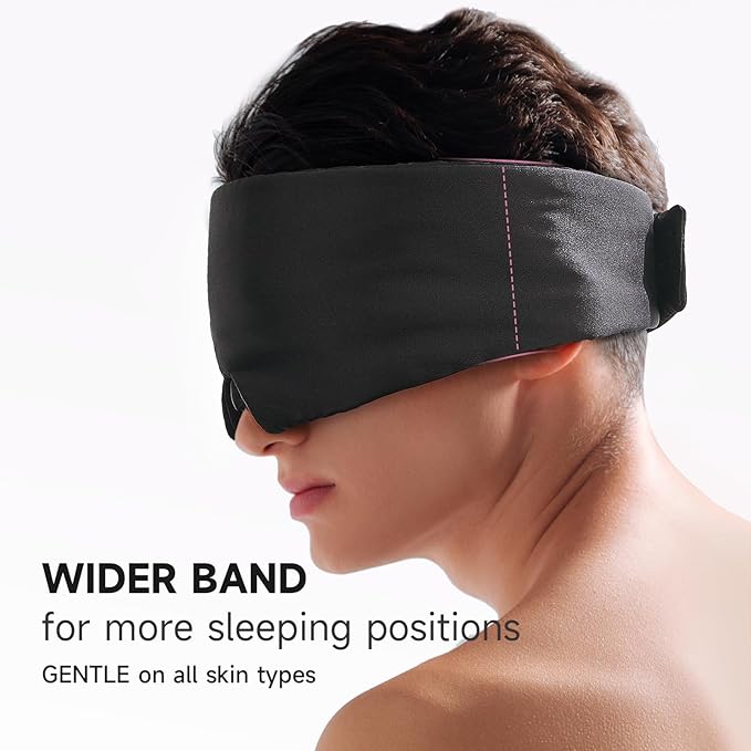 Umisleep Soft Sleep Mask, Blackout Eye Mask for Side Sleepers, Women Men Sleeping Mask, Anti-Wrinkle & Softer Than Real Mulberry Silk Eye Cover, Satin Blindfold with Adjustable Band, Black