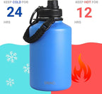 Drinco Stainless Steel Water Bottle Spout Lid Vacuum Insulated Double Wall Water Bottle Wide Mouth (64oz 40oz 32oz 22oz 18oz 14oz) Leak Proof Keep Cold Sport Camping Hiking (64 oz, 64oz Royal Blue)