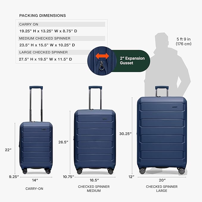 Traveler's Choice Pagosa Hardshell Expandable Luggage with Spinner Wheels, Navy, 3-Piece Set (22/26/30)