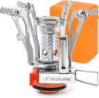 MalloMe Backpacking Stove - Portable Camping Stove - Small Backpack Camp Single Burner for Propane Butane Isobutane Fuel Canister - Mini Pocket Rocket Jet Boiler for Hiking & Gas Cooking