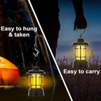 Camping Lanterns Rechargeable, Portable Electric LED Camping Lights Outdoor Hanging Tent Light Vintage Tabletop Lantern Decor Stepless Dimming Waterproof for Camping, Power Outages, Indoor (Black)