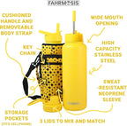 40 Oz Water Bottle with Strap Stainless Steel Sports Water Bottle with 3 Lids (Straw, Chug and Flip Lid) Insulated Leak Proof Metal Jug for Men & Women - Yellow